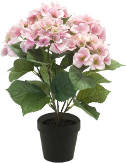 Emerald Hortensia kunstplant in kunststof pot - roze - 40 cm - Hydrangea Macrophylla - Kunstplanten