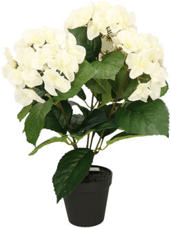 Emerald Hortensia kunstplant in kunststof pot - wit - 40 cm - Hydrangea Macrophylla - Kunstplanten