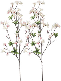 Emerald Kunstbloem Azalea bloesem - 2x - 90 cm - creme/roze - Kunst zijdebloemen