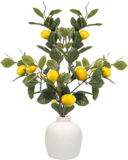 Emerald Kunstbloem citrusfruit tak citroen - 2x - 95 cm - geel - losse steel - Kunst zijdebloemen