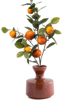 Emerald Kunstbloem citrusfruit tak mandarijn/clementine - 95 cm - oranje - losse steel - Kunst zijdebloemen