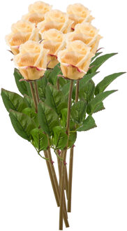 Emerald Kunstbloem en boeket Roos Bud - 8x - 58 cm - licht geel - Kunst zijdebloemen