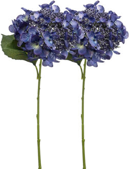 Emerald Kunstbloem hortensia tak - 2x - 50 cm - donker blauw - kunst zijdebloem - Hydrangea - decoratie bloe