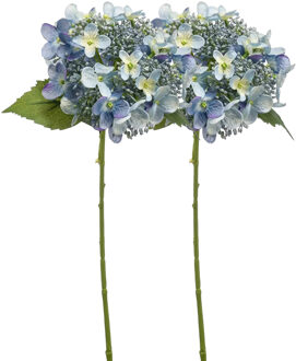 Emerald Kunstbloem hortensia tak - 2x - 50 cm - licht blauw - kunst zijdebloem - Hydrangea - decoratie - Kunsttakken