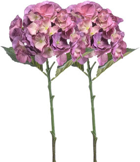 Emerald Kunstbloem hortensia tak - 2x - 50 cm - lila paars - kunst zijdebloemen - decoratie - hydrangea
