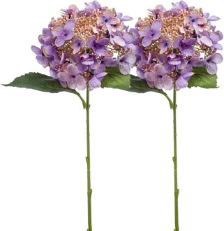 Emerald Kunstbloem hortensia tak - 2x - 50 cm - paars - kunst zijdebloem - Hydrangea - decoratie bloem