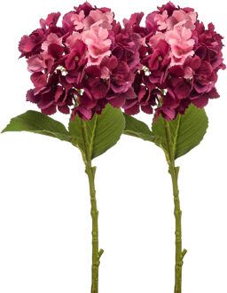 Emerald Kunstbloem hortensia tak - 2x - 52 cm - fuchsia - Real Touch - hydrangea - kunst zijdebloemen - Kunsttakken Roze