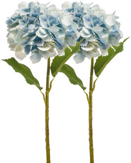 Emerald Kunstbloem hortensia tak - 2x - 52 cm - licht blauw - Real Touch - hydrangea - kunst zijdebloemen - Kunsttakken