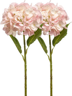 Emerald Kunstbloem hortensia tak - 2x - 52 cm - licht roze - Real Touch - hydrangea - kunst zijdebloemen