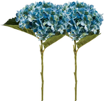 Emerald Kunstbloem hortensia tak - 2x - Annabelle - 52 cm - blauw - Kunst zijdebloem - Hydrangea - Kunsttakken