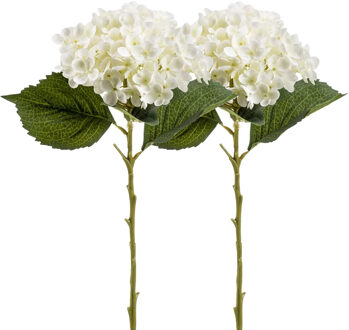 Emerald Kunstbloem hortensia tak - 2x - Annabelle - 52 cm - creme - Kunst zijdebloem - Hydrangea