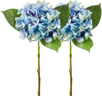 Emerald Kunstbloem hortensia tak - 2x - Challenge - 47 cm - blauw - kunst zijdebloem - Hydrangea