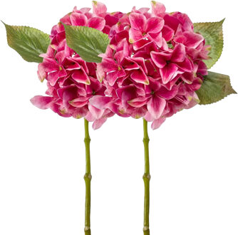 Emerald Kunstbloem hortensia tak - 2x - Challenge - 47 cm - fuchsia - kunst zijdebloem - Hydrangea