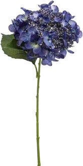 Emerald Kunstbloem Hortensia tak - 50 cm - donker blauw - kunst zijdebloem - Hydrangea - decoratie bloem Donkerblauw