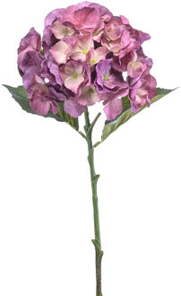 Emerald Kunstbloem Hortensia tak - 50 cm - lila paars - kunst zijdebloemen - decoratie - hydrangea