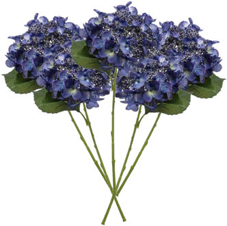 Emerald Kunstbloem Hortensia tak - 5x - 50 cm - donker blauw - kunst zijdebloem - Hydrangea - decoratie bloe