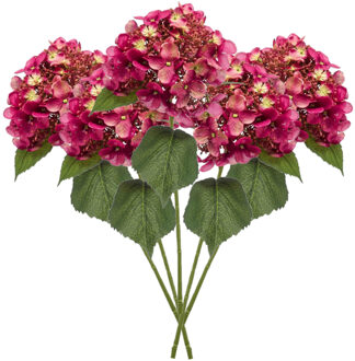Emerald Kunstbloem Hortensia tak - 5x - 50 cm - fuchsia - kunst zijdebloem - Hydrangea - decoratie bloem