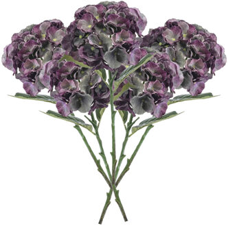 Emerald Kunstbloem Hortensia tak - 5x - 50 cm - groen/paars - kunst zijdebloemen - decoratie - hydrangea