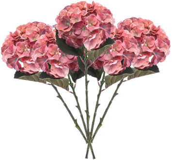 Emerald Kunstbloem Hortensia tak - 5x - 50 cm - koraal roze - kunst zijdebloemen - decoratie - hydrangea