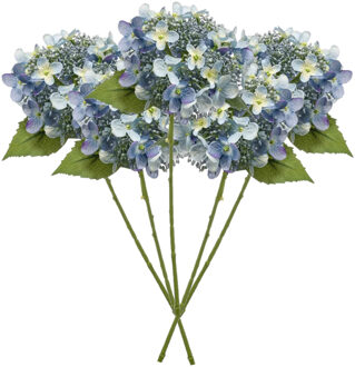 Emerald Kunstbloem hortensia tak - 5x - 50 cm - licht blauw - kunst zijdebloem - Hydrangea - decoratie - Kunsttakken