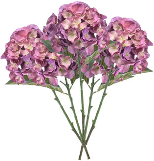 Emerald Kunstbloem Hortensia tak - 5x - 50 cm - lila paars - kunst zijdebloemen - decoratie - hydrangea