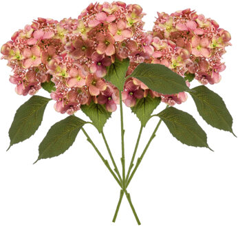 Emerald Kunstbloem hortensia tak - 5x - 50 cm - oud roze - kunst zijdebloem - Hydrangea - decoratie bloem - Kunsttakken