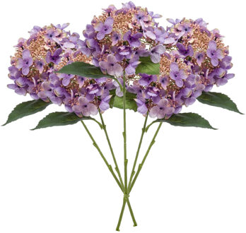 Emerald Kunstbloem Hortensia tak - 5x - 50 cm - paars - kunst zijdebloem - Hydrangea - decoratie bloem