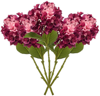 Emerald Kunstbloem Hortensia tak - 5x - 52 cm - fuchsia - Real Touch - hydrangea - kunst zijdebloemen