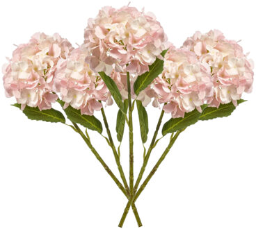 Emerald Kunstbloem Hortensia tak - 5x - 52 cm - licht roze - Real Touch - hydrangea - kunst zijdebloemen