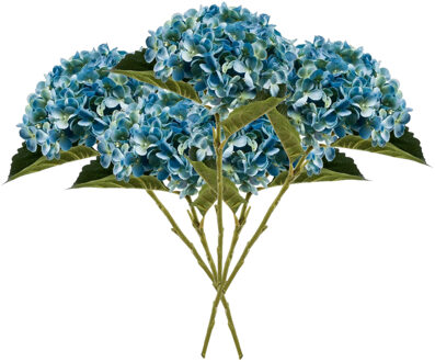 Emerald Kunstbloem hortensia tak - 5x - Annabelle - 52 cm - blauw - Kunst zijdebloem - Hydrangea - Kunsttakken