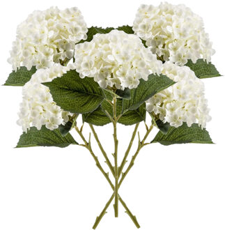 Emerald Kunstbloem Hortensia tak - 5x - Annabelle - 52 cm - creme - Kunst zijdebloem - Hydrangea