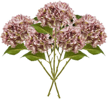 Emerald Kunstbloem Hortensia tak - 5x - Annabelle - 52 cm - paars - Kunst zijdebloem - Hydrangea