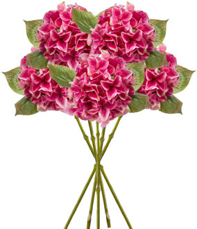 Emerald Kunstbloem Hortensia tak - 5x - Challenge - 47 cm - fuchsia - kunst zijdebloem - Hydrangea