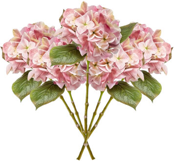 Emerald Kunstbloem Hortensia tak - 5x - Challenge - 47 cm - roze - kunst zijdebloem - Hydrangea