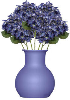Emerald Kunstbloem Hortensia tak - 8x - 50 cm - donker blauw - kunst zijdebloem - Hydrangea - decoratie bloe