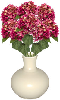 Emerald Kunstbloem Hortensia tak - 8x - 50 cm - fuchsia - kunst zijdebloem - Hydrangea - decoratie bloem