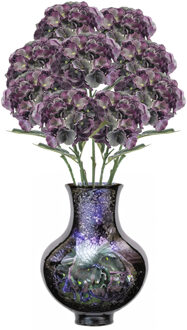 Emerald Kunstbloem Hortensia tak - 8x - 50 cm - groen/paars - kunst zijdebloemen - decoratie - hydrangea