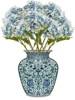 Emerald Kunstbloem Hortensia tak - 8x - 52 cm - licht blauw - Real Touch - hydrangea - kunst zijdebloemen