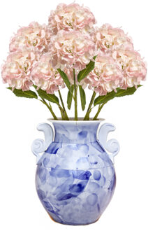 Emerald Kunstbloem Hortensia tak - 8x - 52 cm - licht roze - Real Touch - hydrangea - kunst zijdebloemen