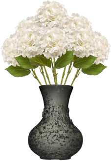 Emerald Kunstbloem Hortensia tak - 8x - 52 cm - wit - Real Touch - hydrangea - kunst zijdebloemen