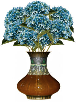 Emerald Kunstbloem Hortensia tak - 8x - Annabelle - 52 cm - blauw - Kunst zijdebloem - Hydrangea