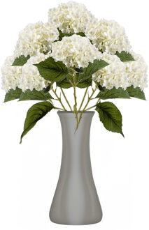 Emerald Kunstbloem Hortensia tak - 8x - Annabelle - 52 cm - creme - Kunst zijdebloem - Hydrangea