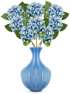 Emerald Kunstbloem Hortensia tak - 8x - Challenge - 47 cm - blauw - kunst zijdebloem - Hydrangea