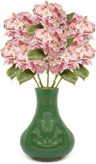Emerald Kunstbloem Hortensia tak - 8x - Challenge - 47 cm - roze - kunst zijdebloem - Hydrangea