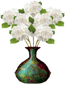 Emerald Kunstbloem Hortensia tak - 8x - Challenge - 47 cm - wit - kunst zijdebloem - Hydrangea