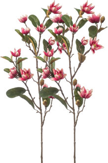 Emerald Kunstbloem Magnolia Pearl tak - 2x - 87 cm - fuchsia - Kunst zijdebloemen - Kunstbloemen Roze