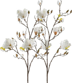 Emerald Kunstbloem Magnolia tak - 2x - 105 cm - wit/creme - Kunst zijdebloemen