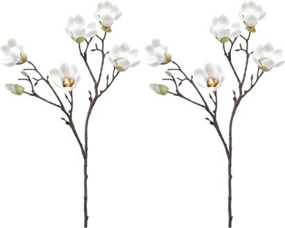 Emerald Kunstbloem Magnolia tak - 2x - 65 cm - creme wit - Kunstbloemen Crème