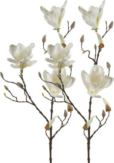 Emerald Kunstbloem Magnolia tak - 2x - 90 cm - wit/creme - Kunst zijdebloemen - Kunstbloemen Crème