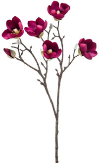 Emerald Kunstbloem Magnolia tak - 65 cm - kersen roze - Kunst zijdebloemen Kersenrood